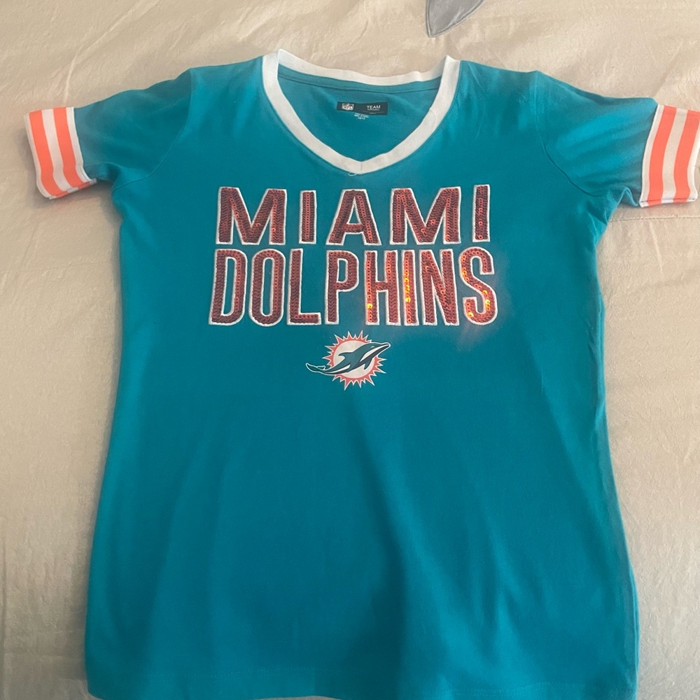 Team Apparel Miami Dolphins Kids V-Neck Tee - Teal and White